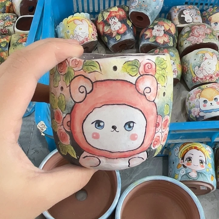 手绘花盆花盆花盆内口7