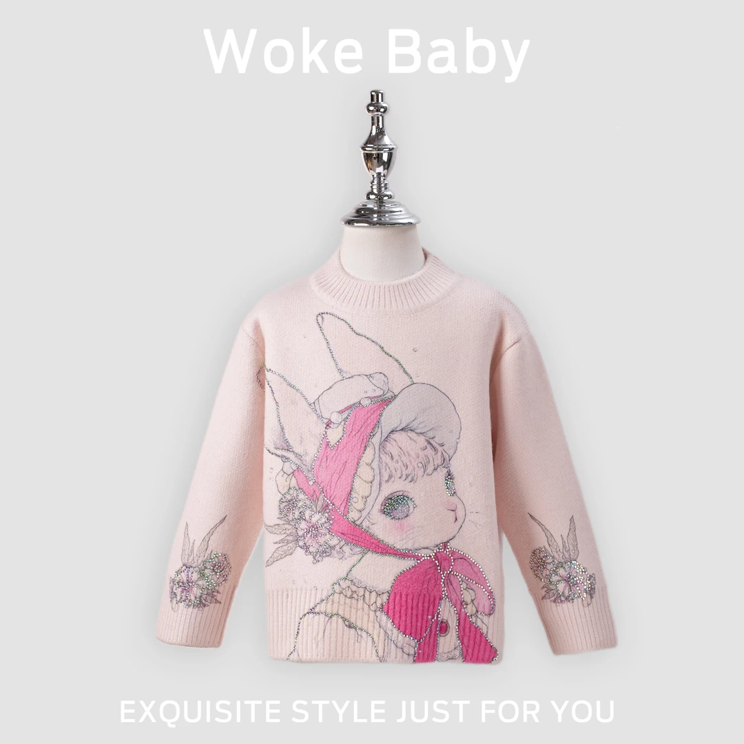 女童秋冬卡通针织衫毛衣儿童套头上衣汉服W5204