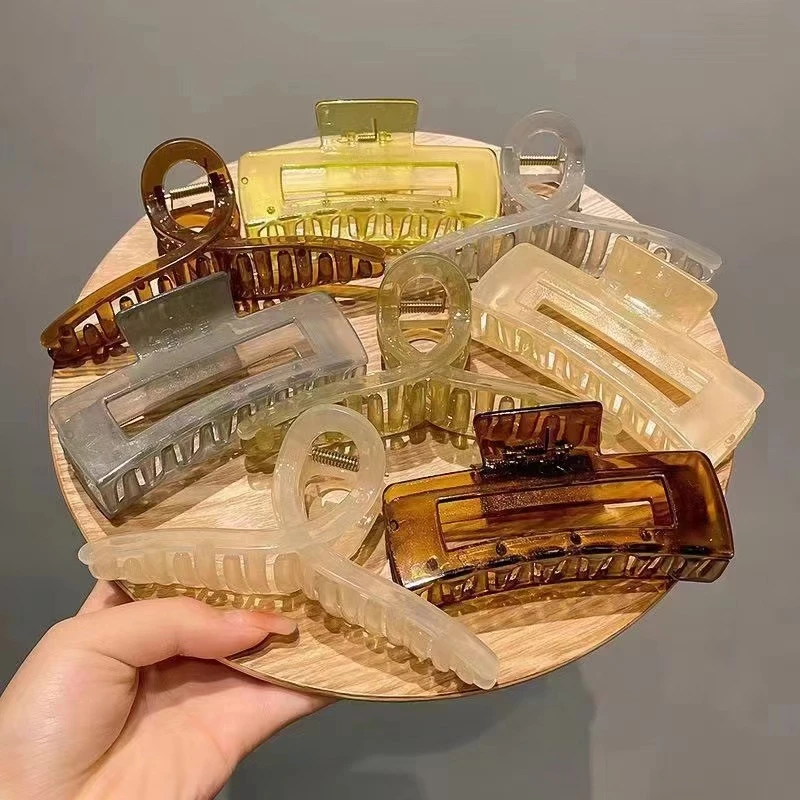 大号果冻色发夹韩版ins方块抓夹后脑勺盘发鲨鱼夹气质简约发卡