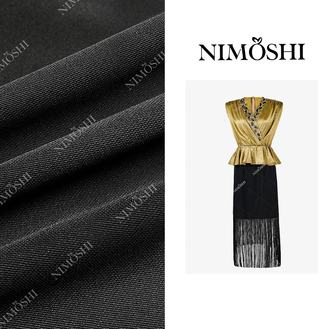 NIMOSHI【南油】新款无袖下摆流苏设计V领钉珠收腰连衣裙女Q2030