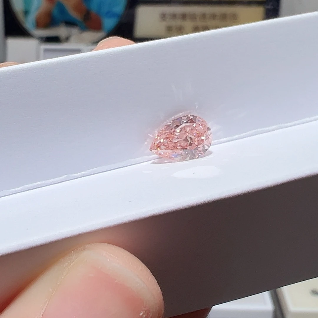 合成钻石裸石2.002ct艳彩粉水滴培育钻