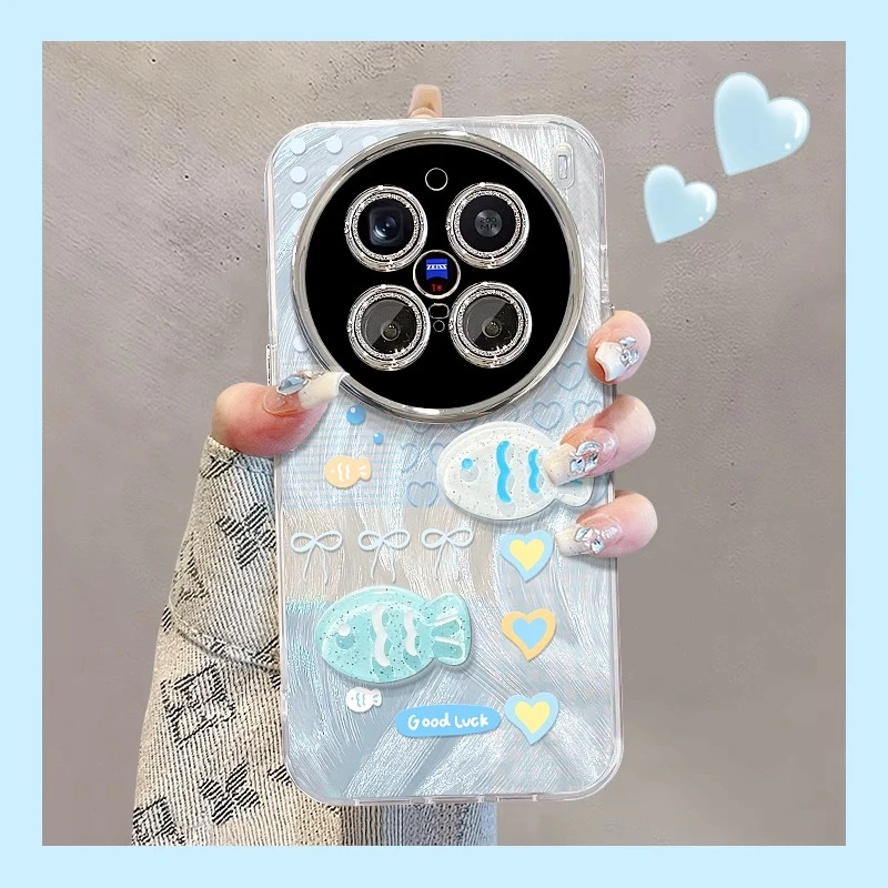 适用vivox200pro手机壳夏天新女款vivox200s立体小鱼公仔x100羽纱