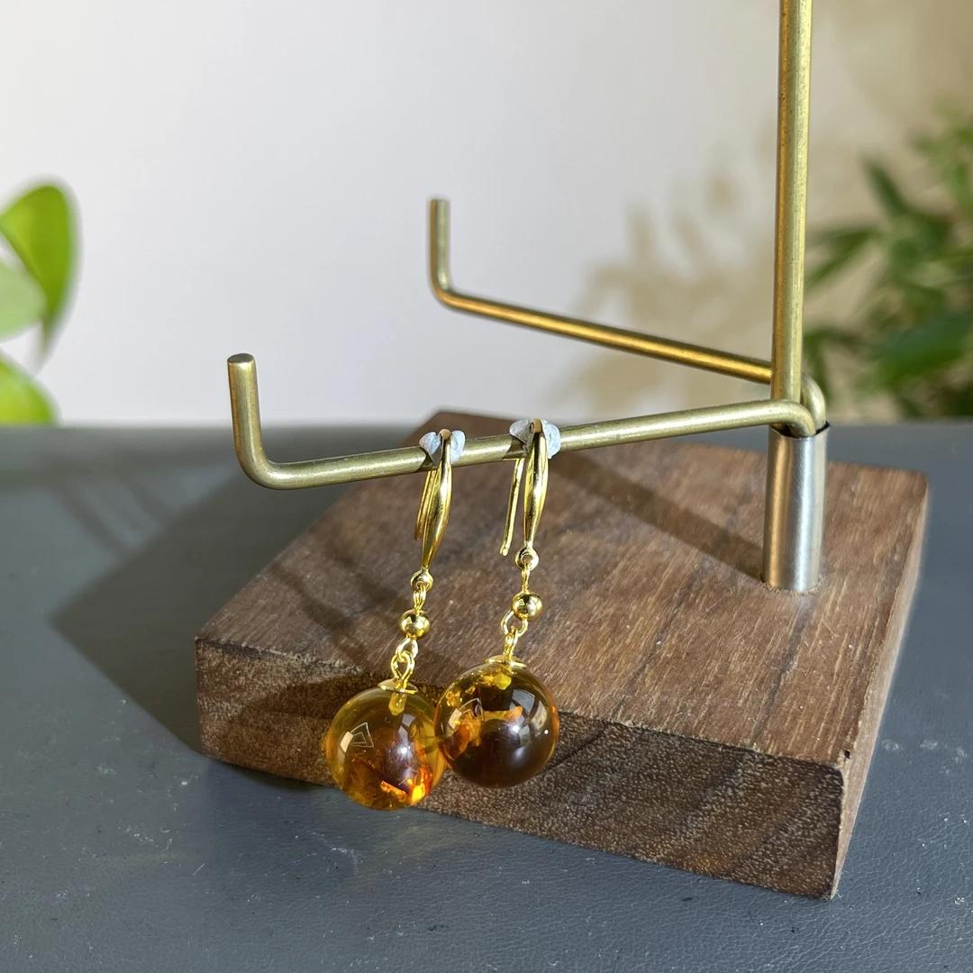 JXB16-03 琥珀-银s925镶嵌单珠耳饰