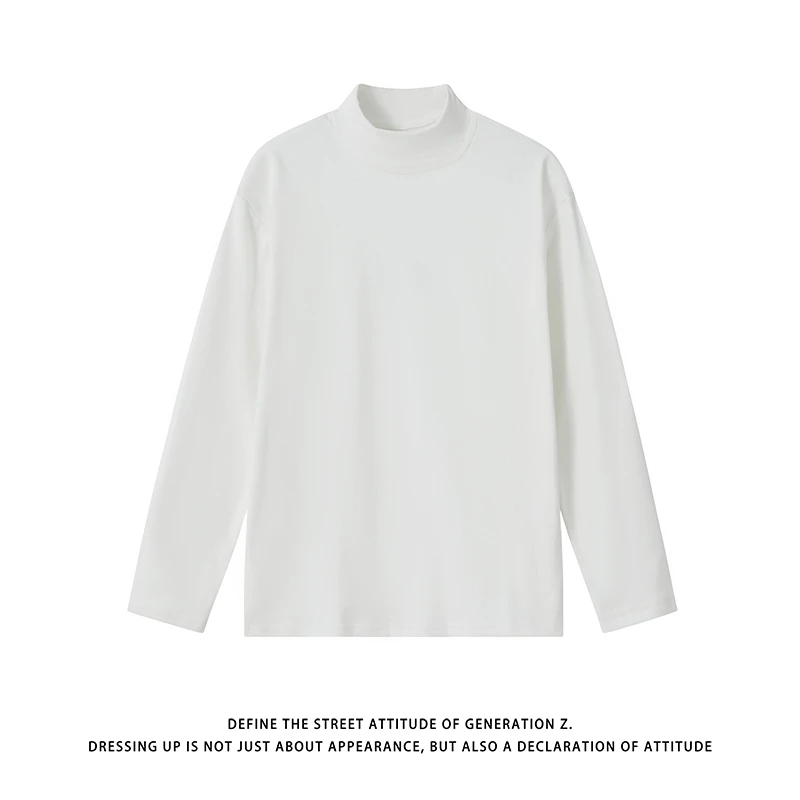 秋冬季打底衫男士长袖t恤半高领德绒休闲纯色内搭宽松上衣套头ins