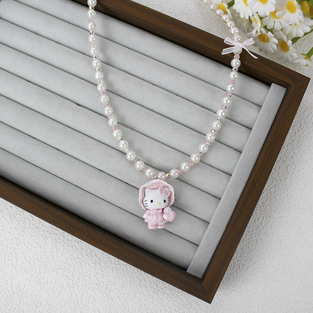韩版儿童KT少女系猫咪项链公主项饰女童百搭锁骨链果冻色饰品批发