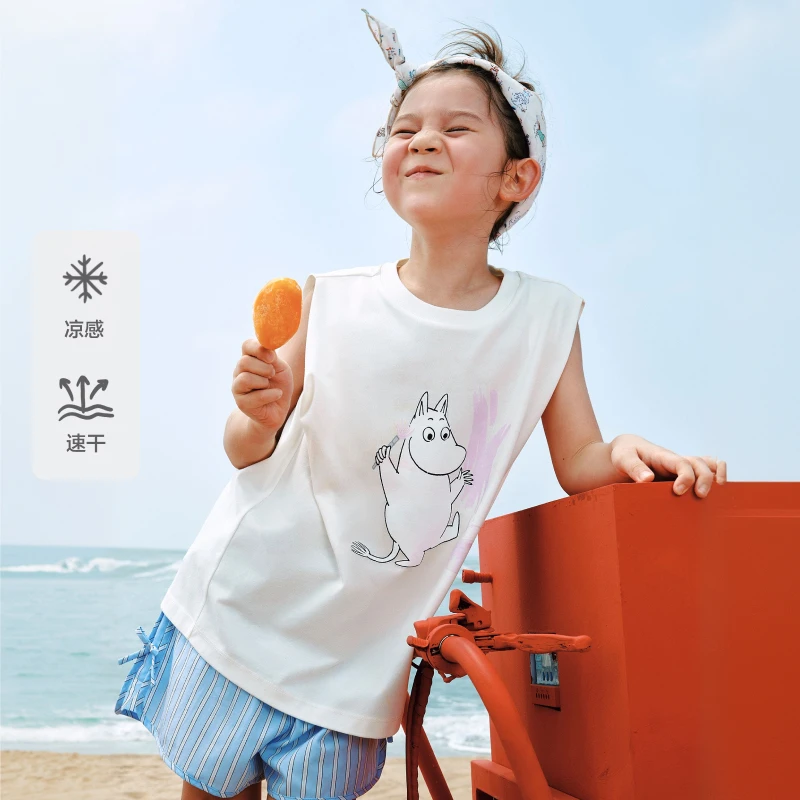 力安同款姆明联名系列凉感速干littlemoco26夏新款男女童背心上衣