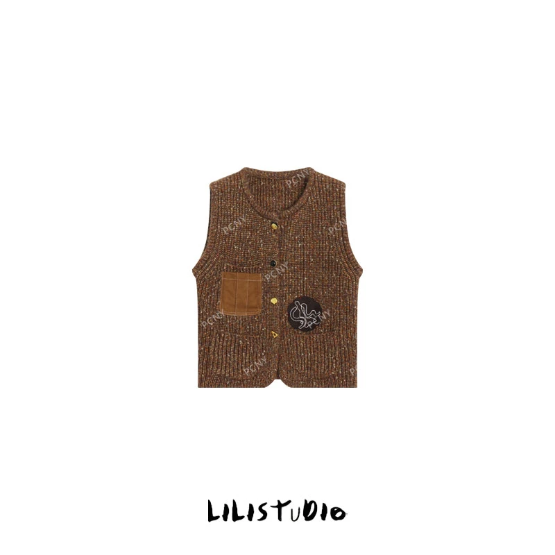 PCNY「文人织梦」不理理冬季新款小众女装时尚彩点百搭针织马甲