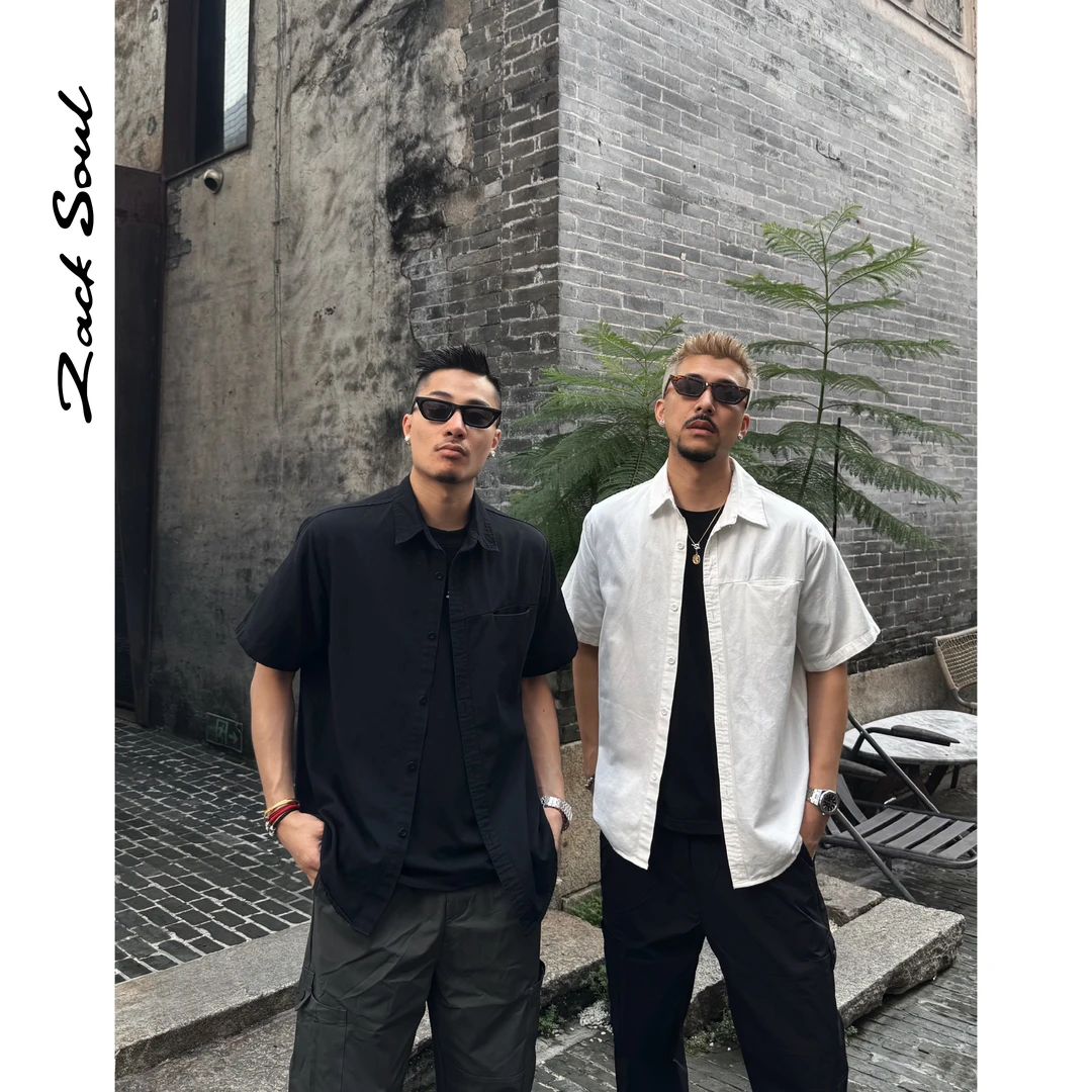 Zack校长Zacksoul 简约工装短袖衬衫衬衣男士休闲百搭宽松纯色