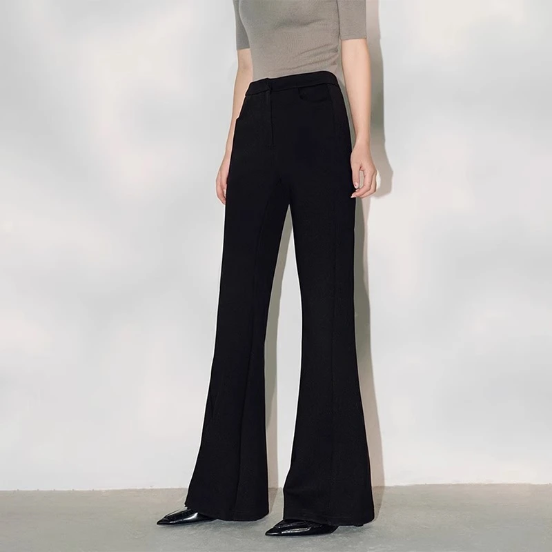 小个子梨形身材夏季薄款显瘦微喇裤女高腰弹力垂感百搭喇叭休闲裤