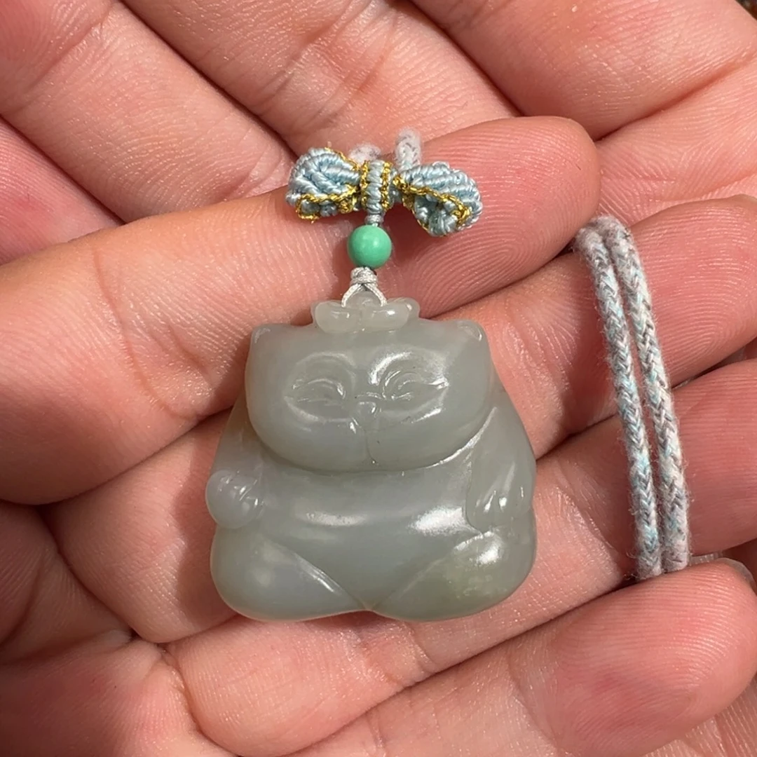 和田玉未镶嵌颈饰新疆且末蓝糖柔光猪咪背面鱼子棉飘翠青早场福利
