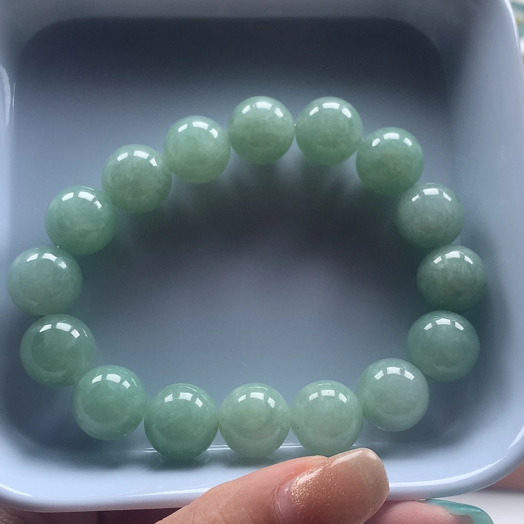 翡翠未镶嵌手串圆珠果阳37