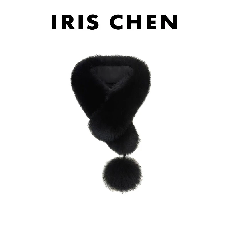 IRIS CHEN 100狐狸毛围脖 2025冬款“磁吸扣”球球保暖时髦25WJ1160