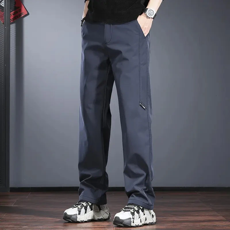 户外三防休闲裤男秋冬款宽松直筒冲锋裤加绒登山徒步拒水软壳裤潮