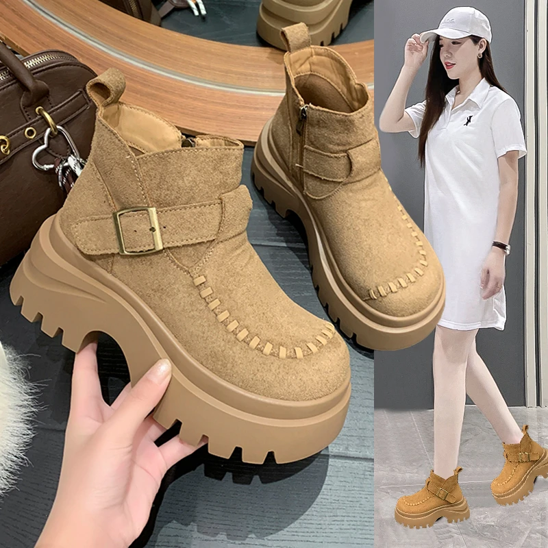 增高厚底7cm马丁靴女款2025新款秋季超火大头复古百搭显瘦短靴子