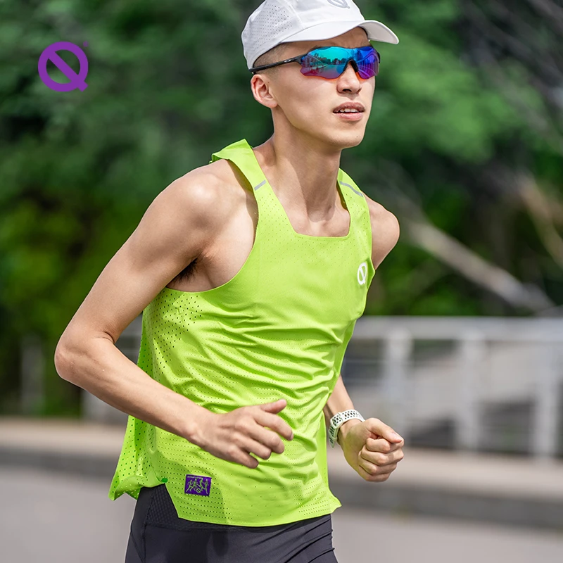 轻功导汗大师跑步背心跑步服排汗透气速干背心荧光绿