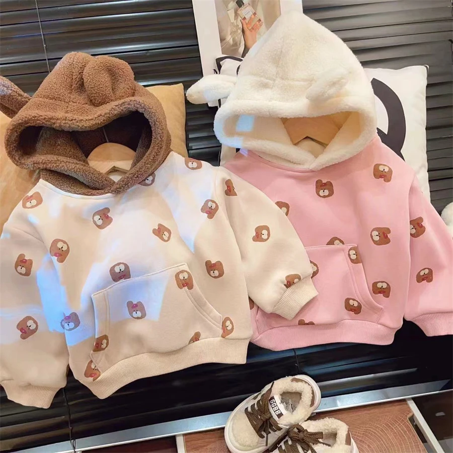 HHkids女童加厚洋气宽松冬季连帽卫衣宝宝上衣儿童冬装HWY830