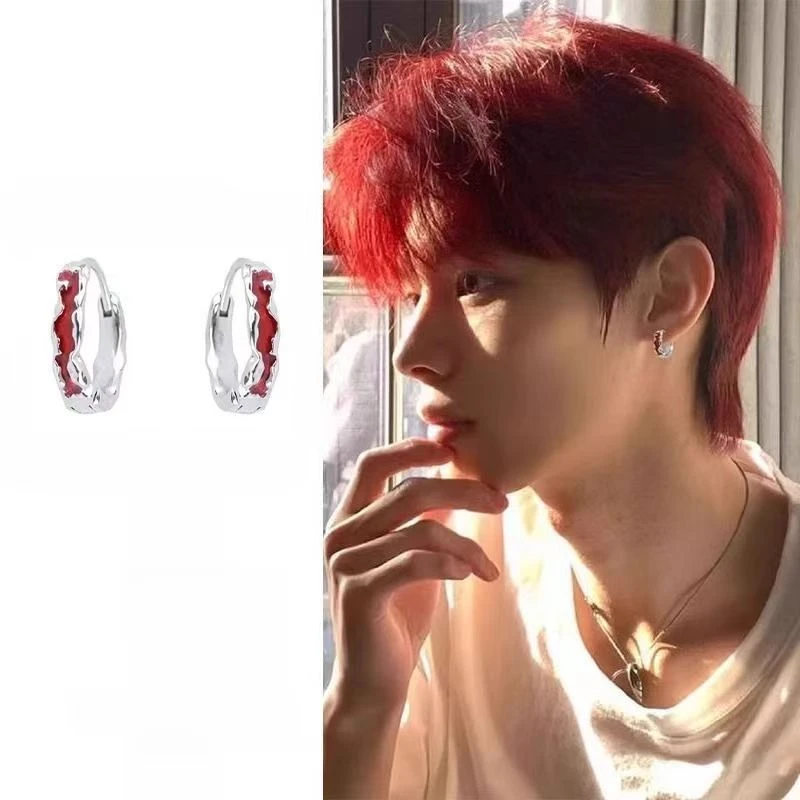 合金耳饰 素款小众红色耳环耳夹高级轻奢男女设计气质百搭冷淡