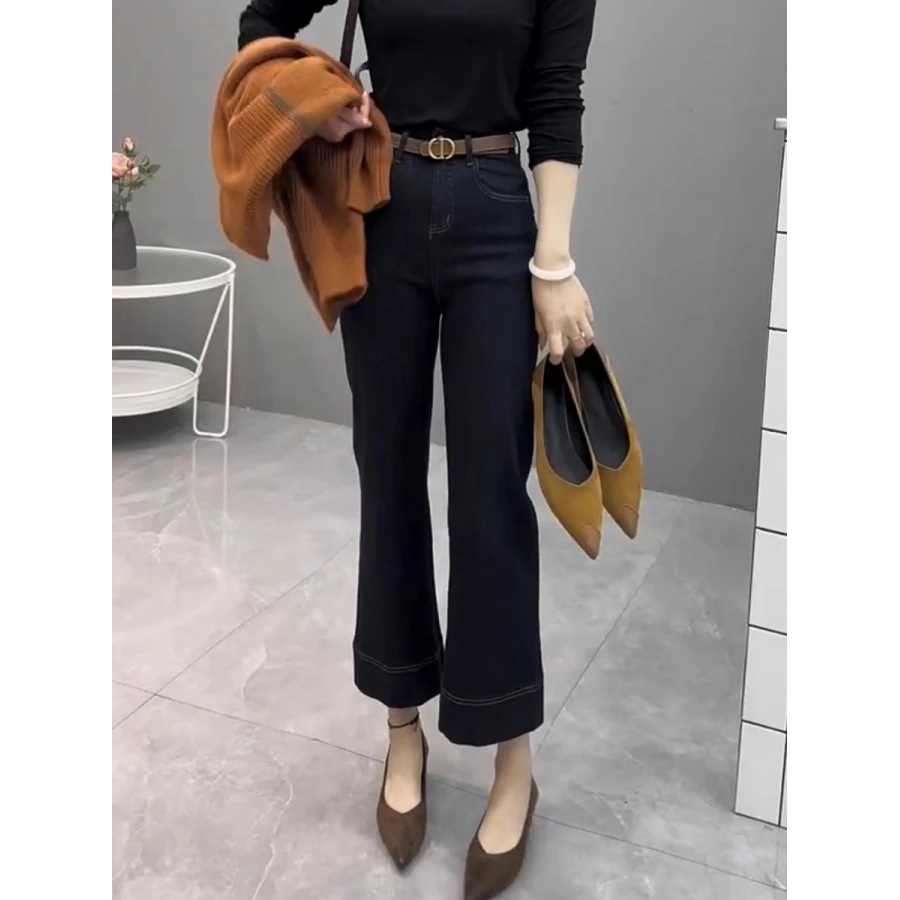 2025年春季新款梨形身材微胖穿搭大码九分裤法棍裤高腰牛仔裤子女