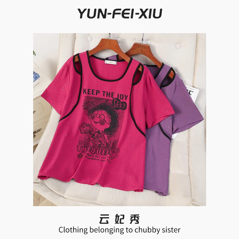 云妃秀大码女装T恤时尚休闲宽松显瘦遮肉胖妹妹百搭短袖夏季68580