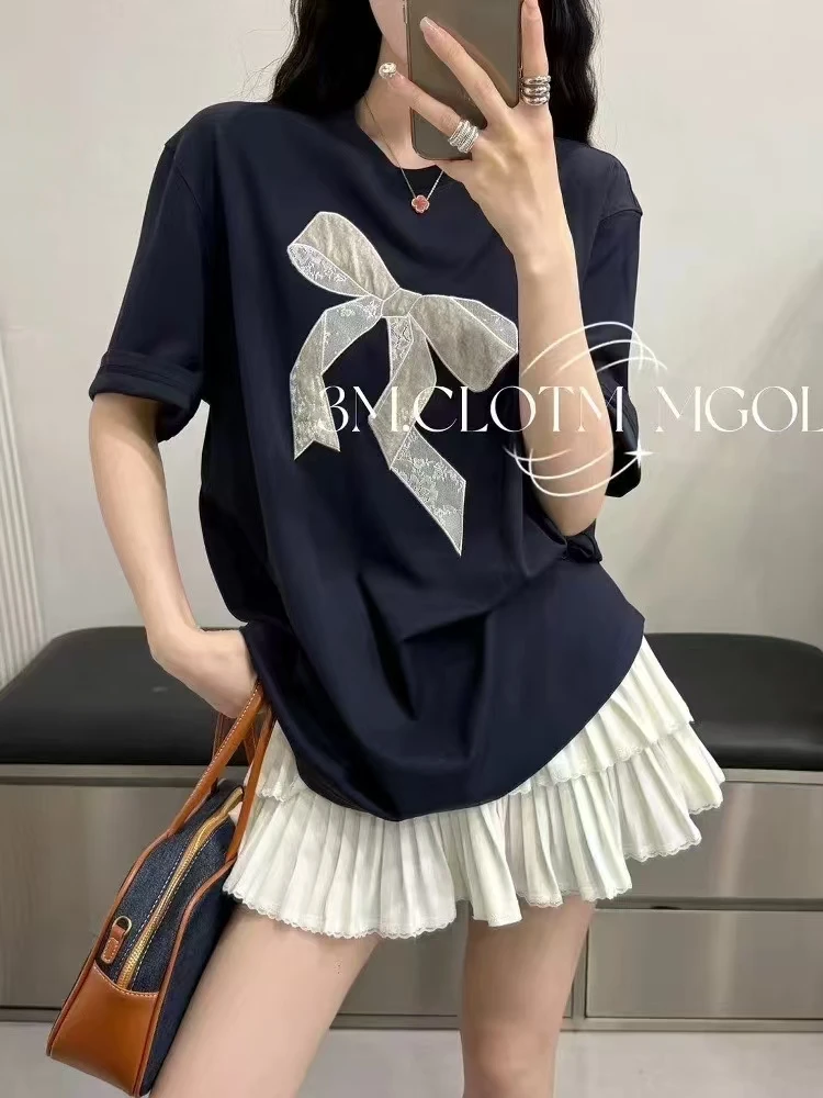 短袖宽松型印花圆领少女风显瘦针织时尚休闲百搭夏季设计师重工