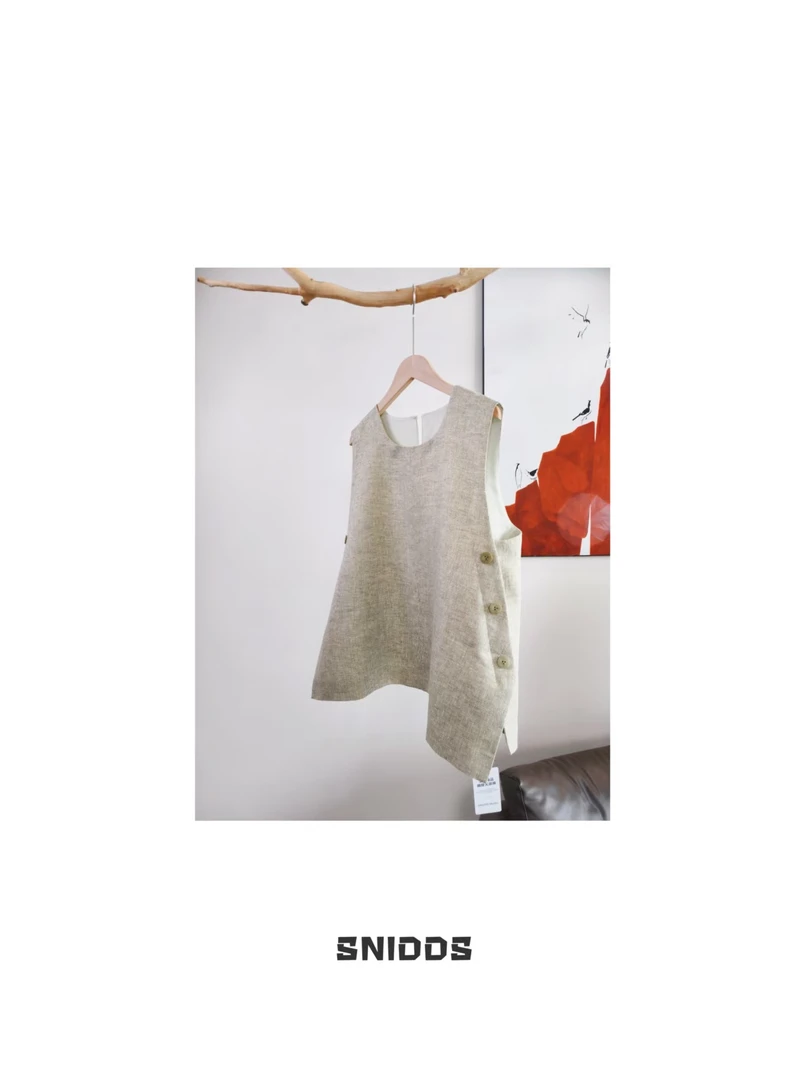 4/28 女士夏季 瑞典纱金丝麻小众设计款宽松无袖马夹