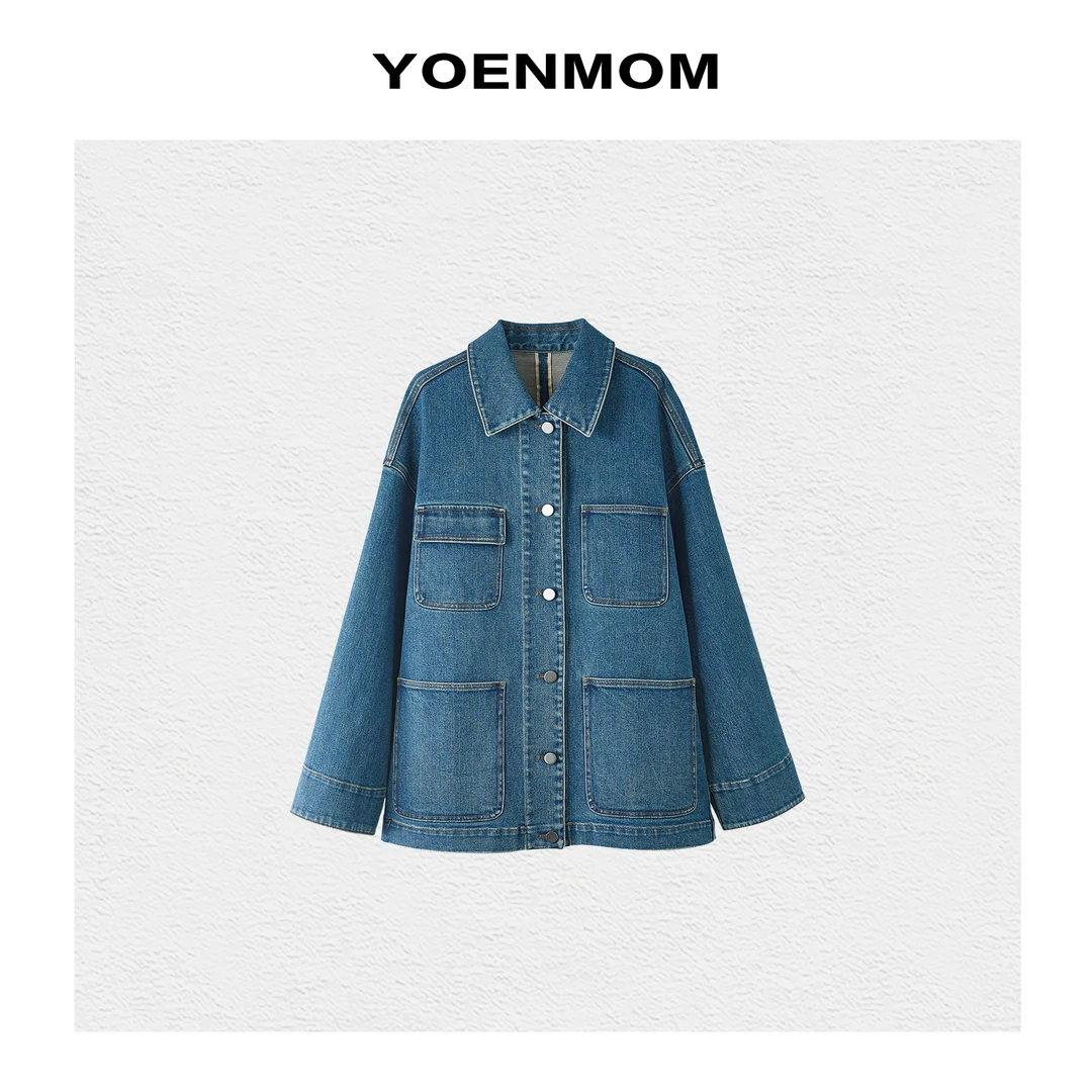 YOENMOM·酷感冈山·进口老式织机手工梭织率性m*iu系翻领牛仔外套