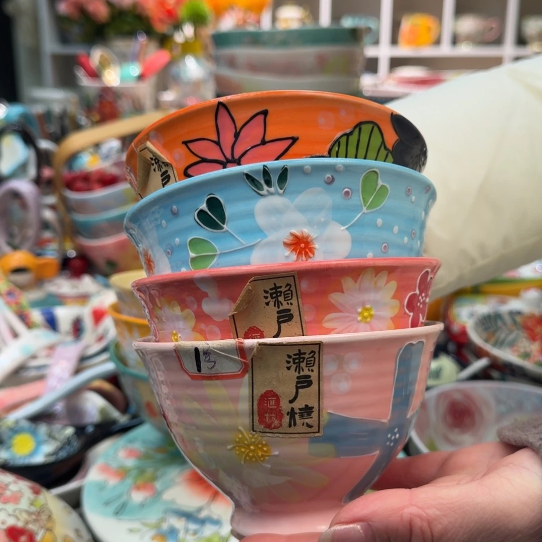 瓷片濑户烧5英寸抹茶饭碗4只，看图