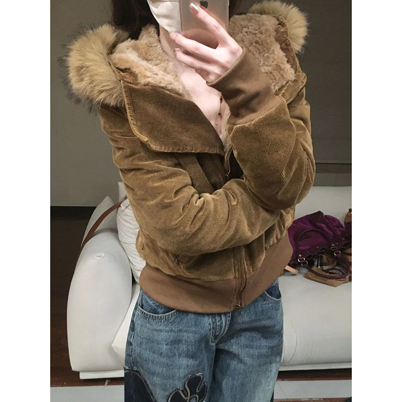 2025新款派克服环保大毛领连帽外套秋冬季超厚韩版保暖加厚棉服女