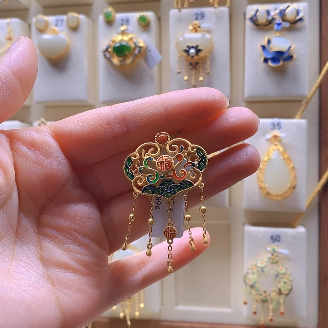 和田玉颈饰银S925镶嵌