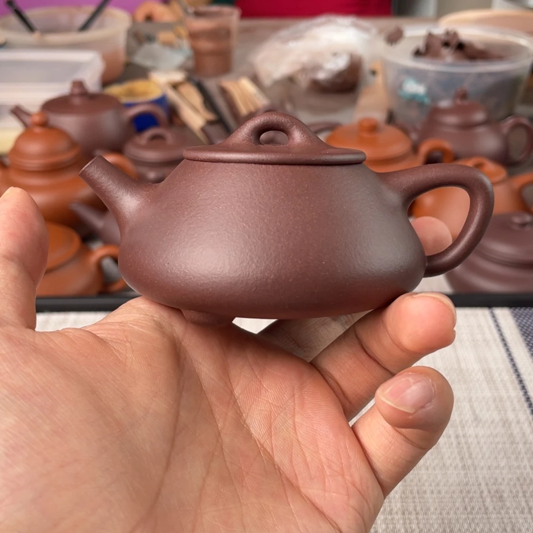 茶壶紫砂半手工老紫泥平盖石瓢壶120cc