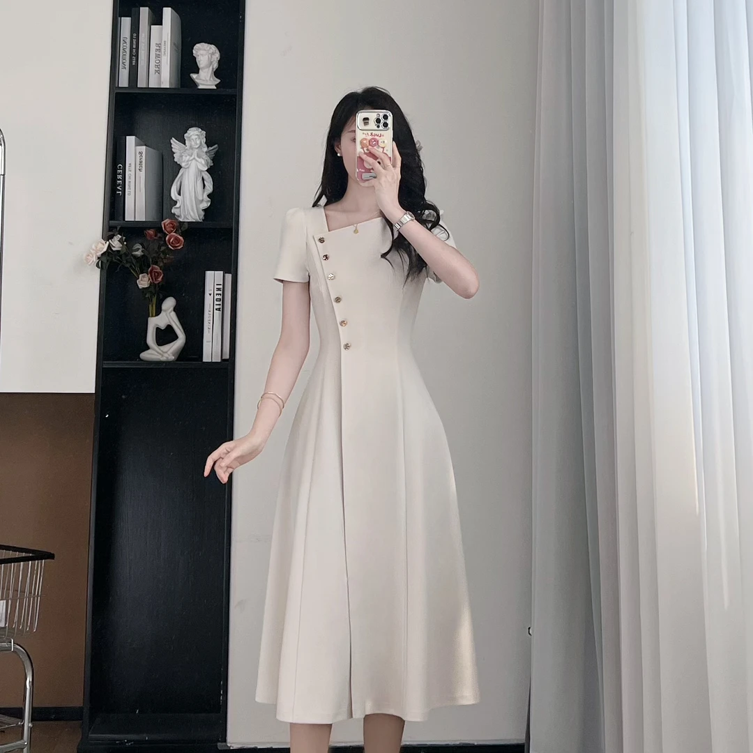 拉夏贝尔25夏季新款欧美风修身套头短袖法式气质连衣裙 10487 LSC