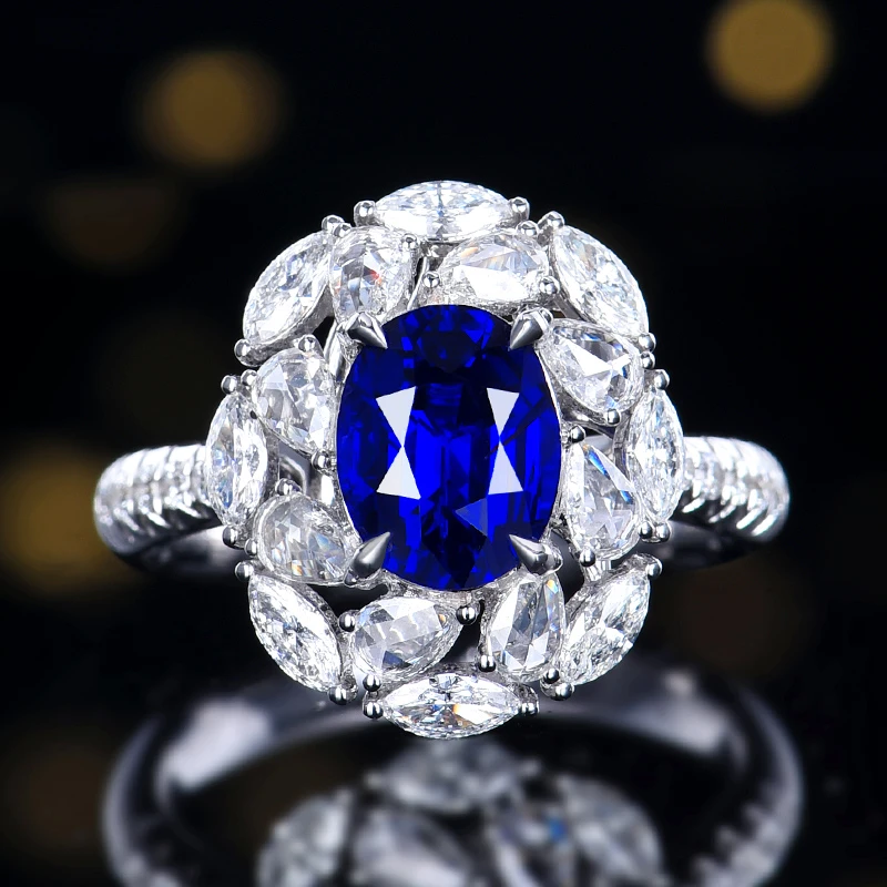 18K金镶嵌无烧无烧皇家蓝蓝宝石戒指晶体通透明艳高贵气质