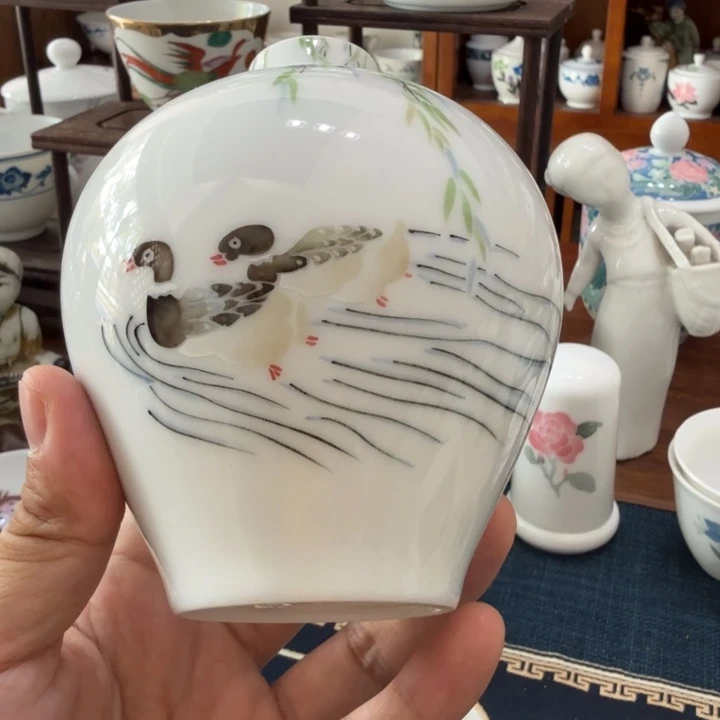 醴陵红官窑小鸭子小花插