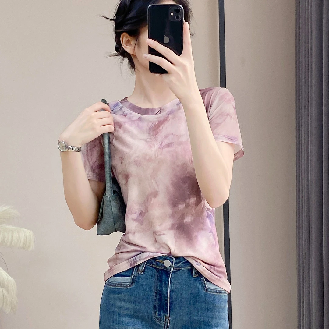 夏季高档正版网纱上衣短袖女款爆款2025新款洋气衣服气质显瘦t恤