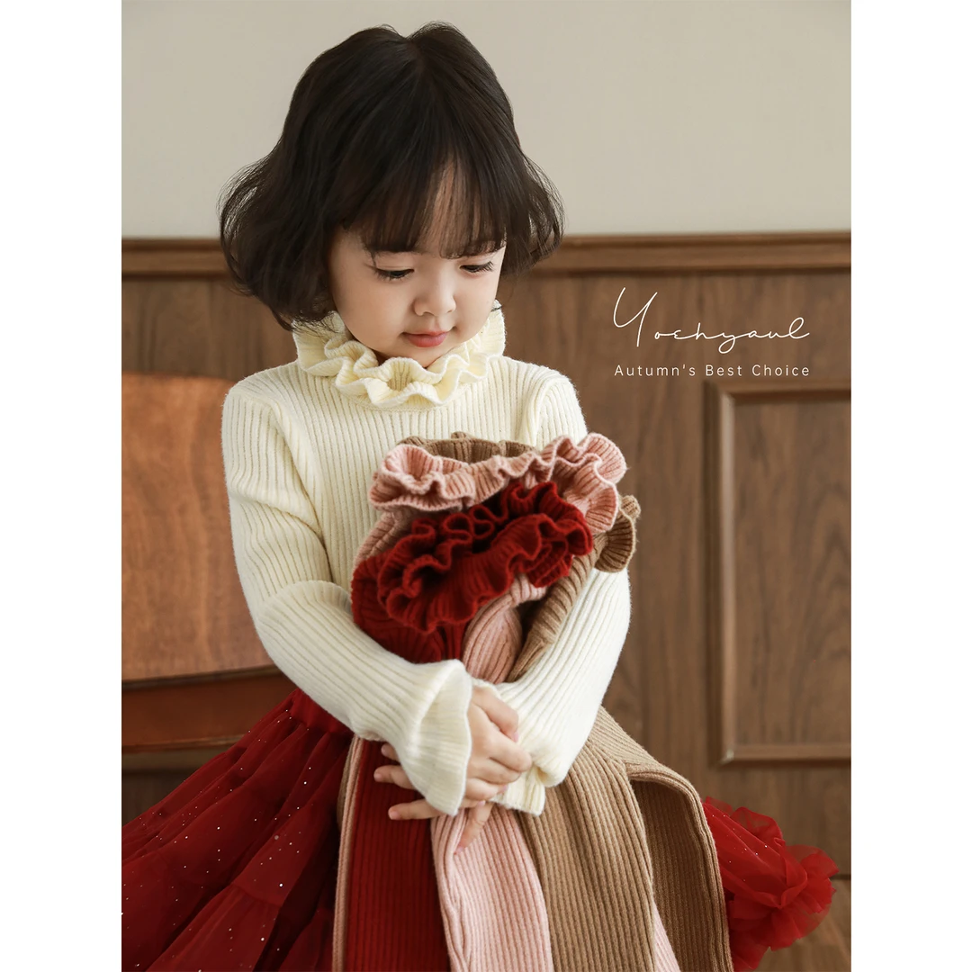 幼悠女童2025冬季新款双层花边高领毛衣日韩童装儿童衣服潮D4328