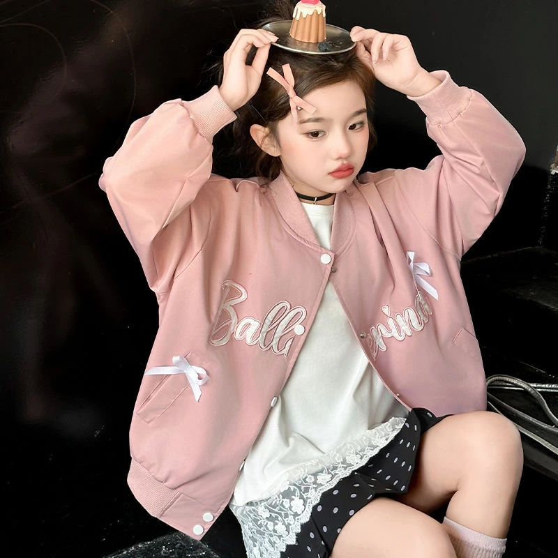 CSC2004女童外套2025新款春秋韩版蝴蝶结棒球服中大童女孩夹克潮