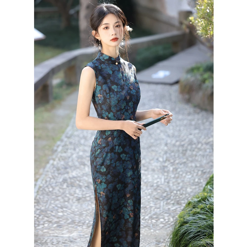 显瘦中式无袖旗袍夏季民国旗袍长款改良连衣裙夏季气质中国风显瘦