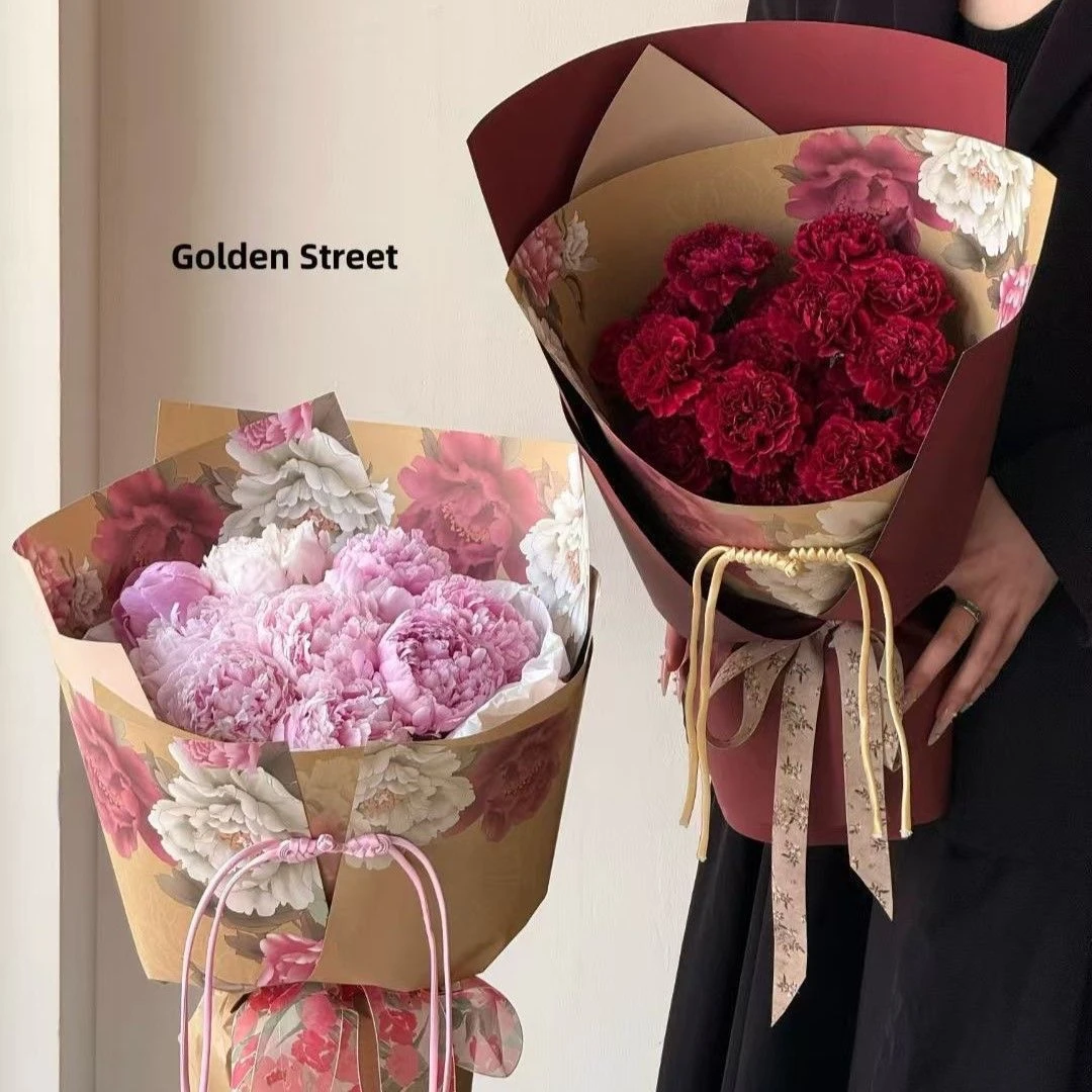 母亲节新中式国风牡丹花束包装纸diy手工手捧花束艺包装材料花店