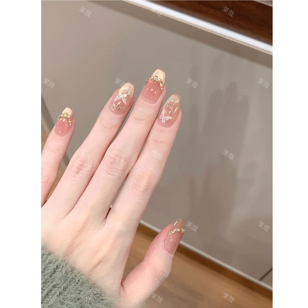 茉哉【金枝玉蝶】纯手工定制美甲拆卸穿戴甲A4652