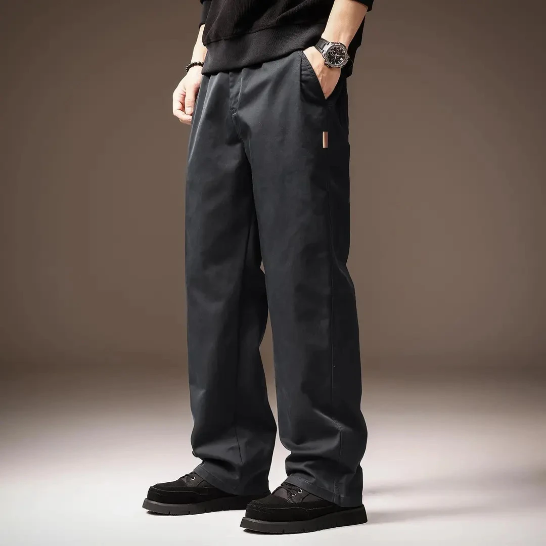高端美式秋冬加绒直筒工装裤男士复古潮牌宽松通勤阔腿休闲裤子男