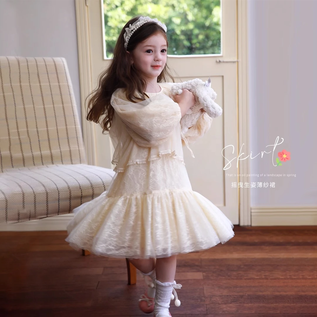 每一眼都是心动！爱上靓妞女童秋装新款公主裙儿童薄纱蕾丝千金裙q