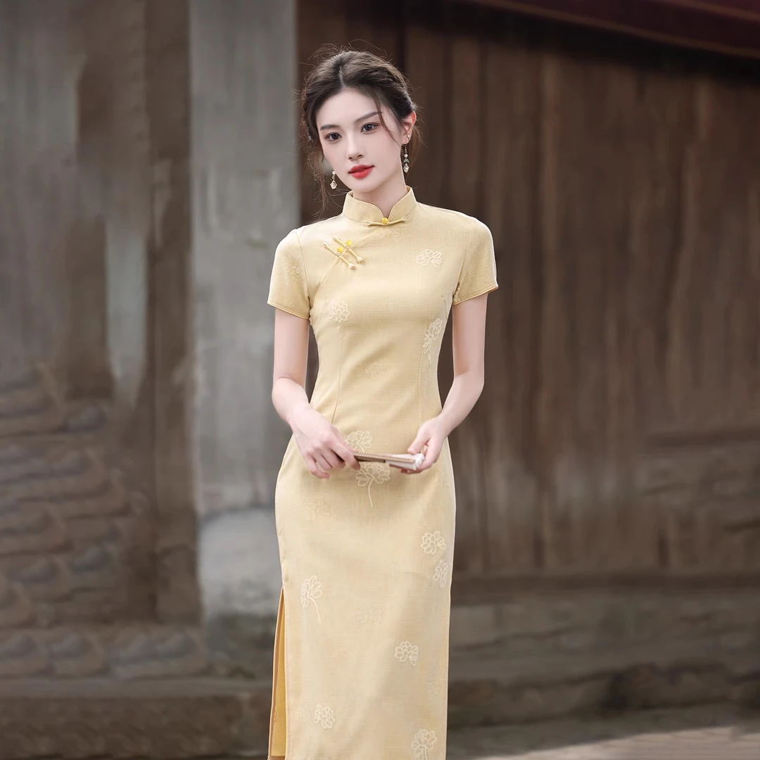 汀玥苓旗袍夏季改良气质年轻新中式小个子黄色连衣裙春夏国风日常