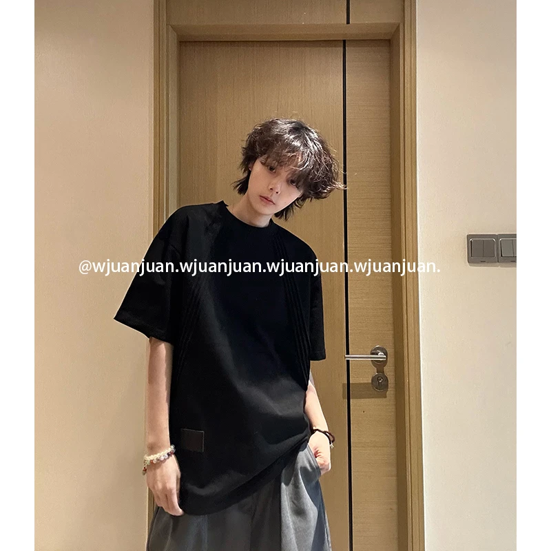 『WJUANJUAN』美式休闲老钱风纹理感高级男女修身显瘦短袖T恤衫