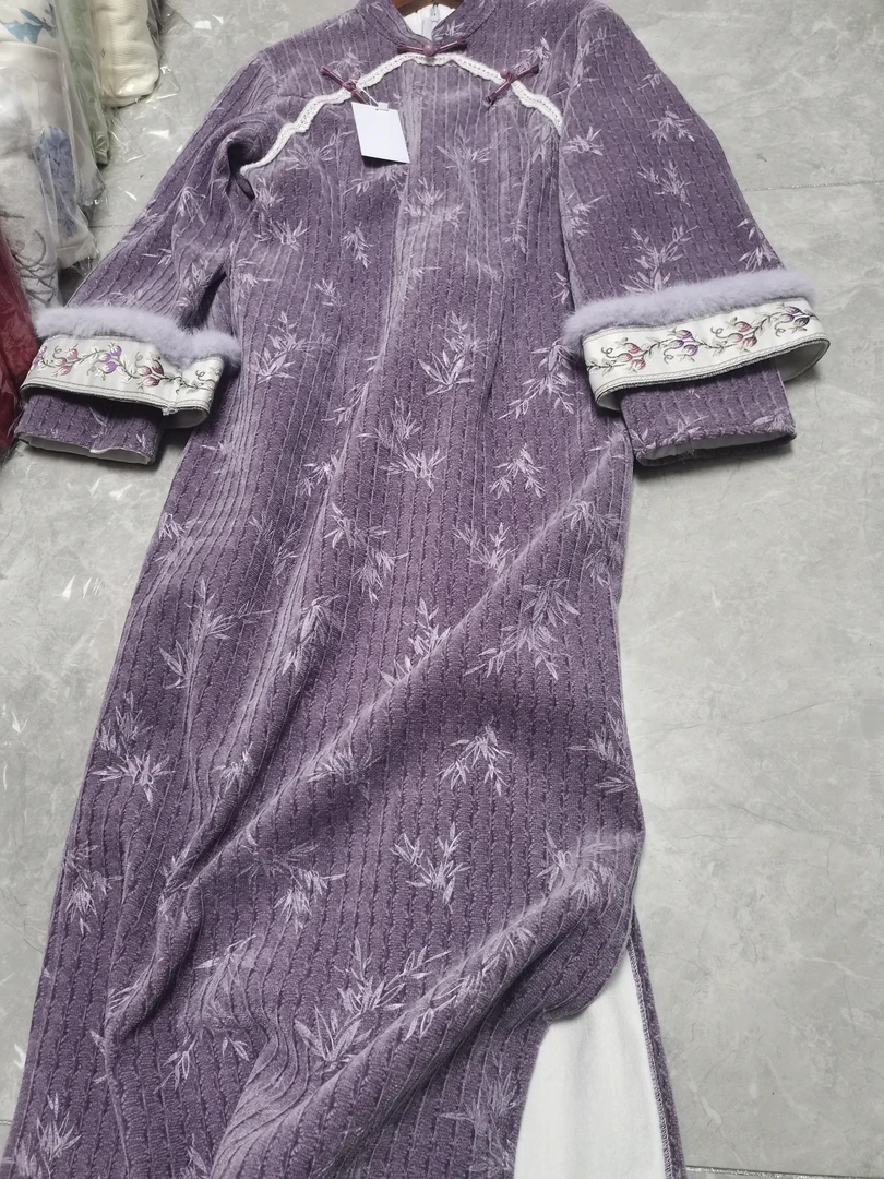 2365〖紫色竹叶〗年轻款春秋长袖新中式日常中国风苏州旗袍