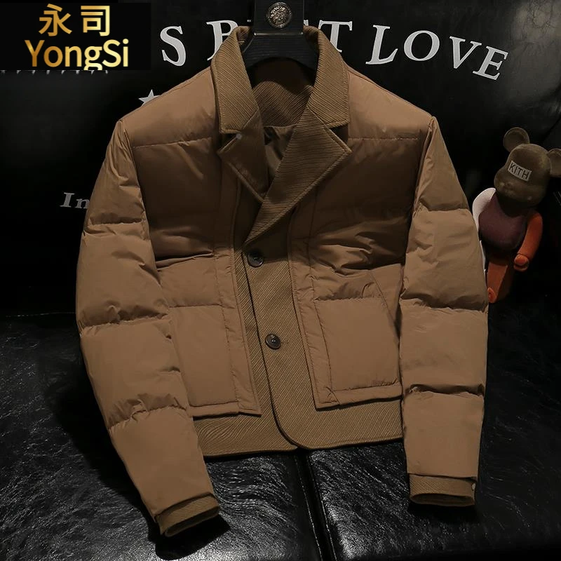 假两件西装羽绒服男冬季2025新款潮流设计感拼接休闲加厚保暖外套