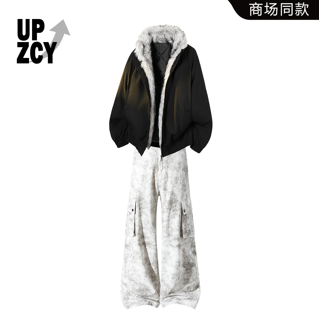 UPZCY美潮复古简约风保暖棉衣套装男装冬季宽松休闲痞帅阔腿裤男