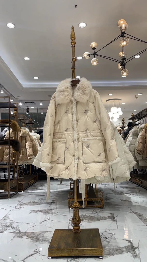 水貂毛外套女中长款新冬修身显瘦毛领棉绒