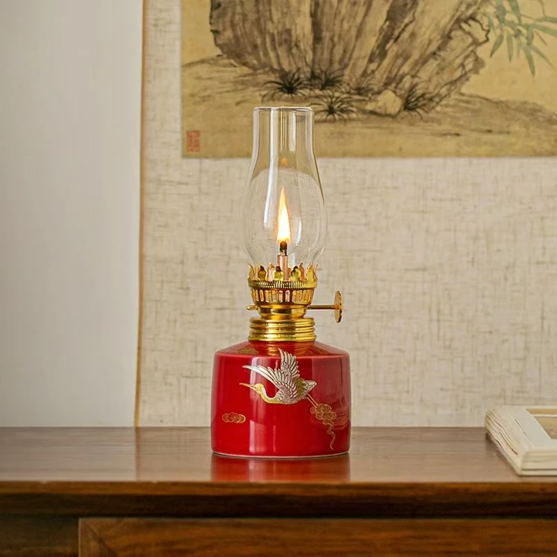 【赤运鹤影】景德镇陶瓷酥油灯氛围灯家居露营怀旧供佛中式复古摆件