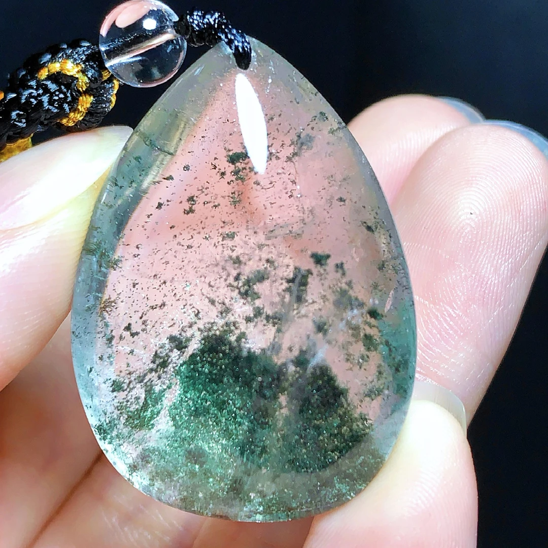 东海水晶天然绿幽灵水晶吊坠毛衣链水滴项坠男女款聚宝盆真品饰品