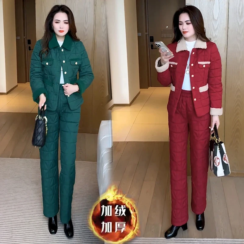 小香风高腰韩版套装保暖小香风时尚套装休闲加绒冬装气质加厚
